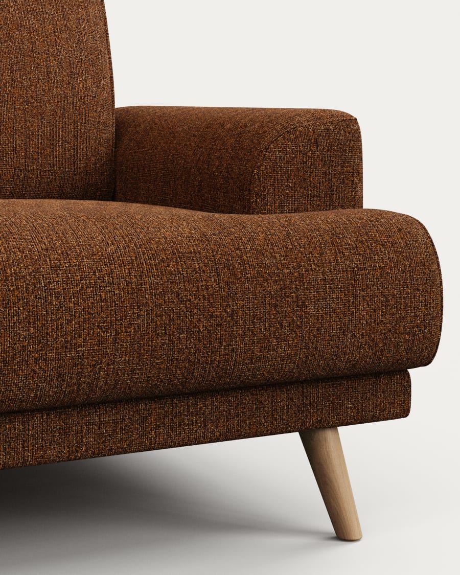 Karin 2-seater sofa dark orange with solid beech wood legs, 210 cm