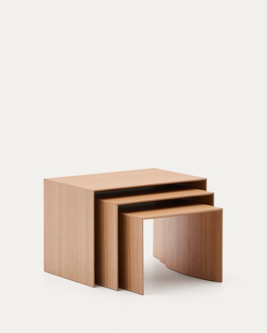 Litto set of 3 oak veneer nesting tables 60 x 40 / 51 x 36 / 42 x 31 cm