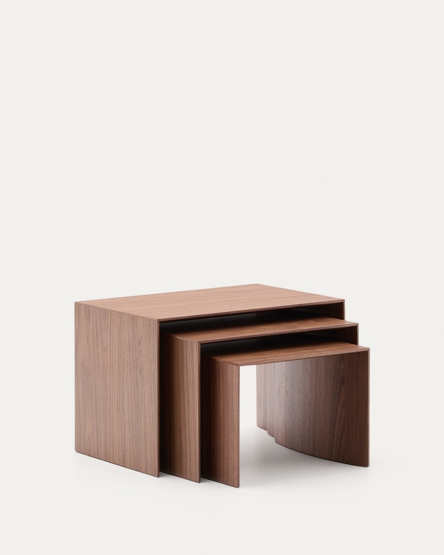 Litto set of 3 walnut veneer nesting tables 60 x 40 / 51 x 36 / 42 x 31 cm