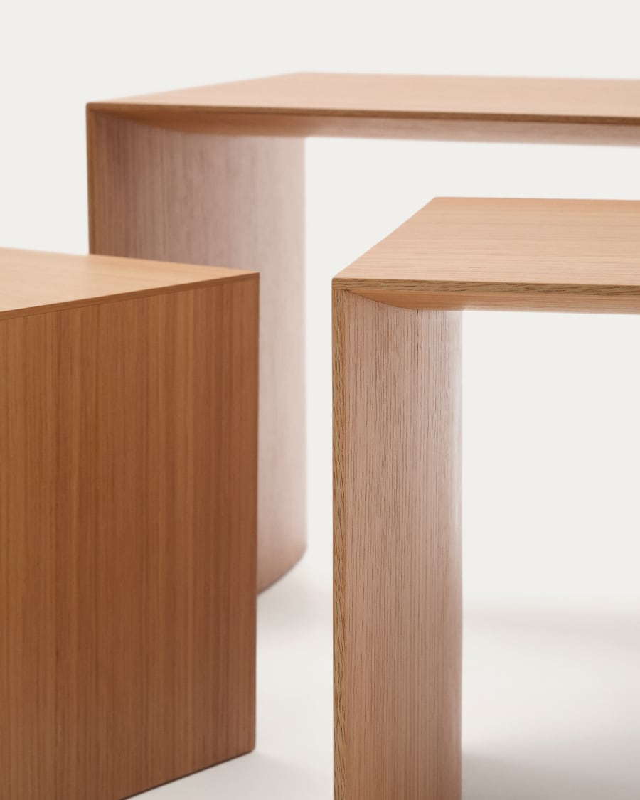 Litto set of 3 oak veneer nesting tables 60 x 40 / 51 x 36 / 42 x 31 cm