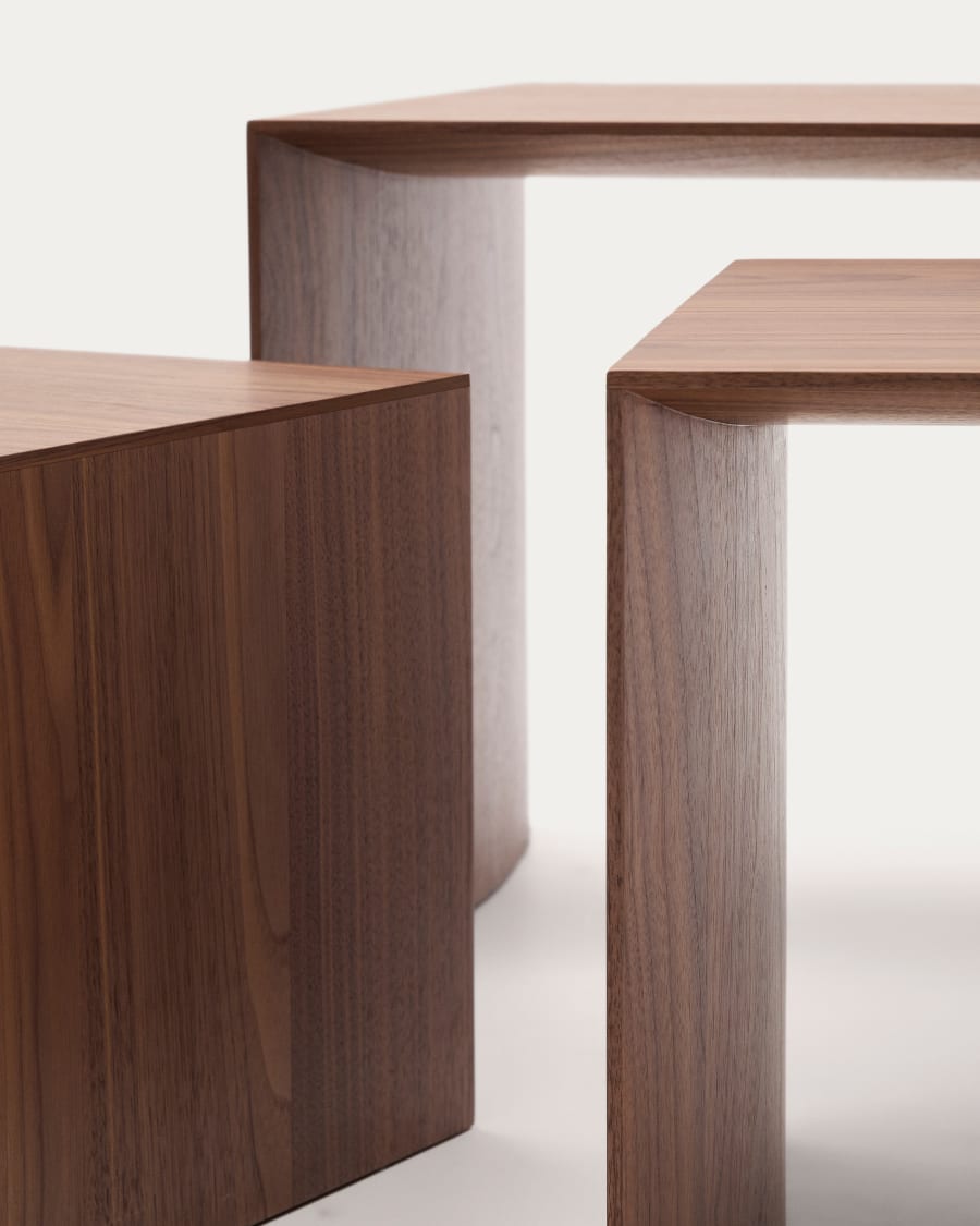 Litto set of 3 walnut veneer nesting tables 60 x 40 / 51 x 36 / 42 x 31 cm