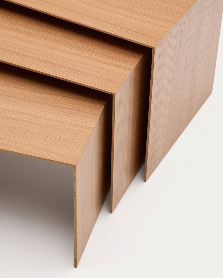 Litto set of 3 oak veneer nesting tables 60 x 40 / 51 x 36 / 42 x 31 cm