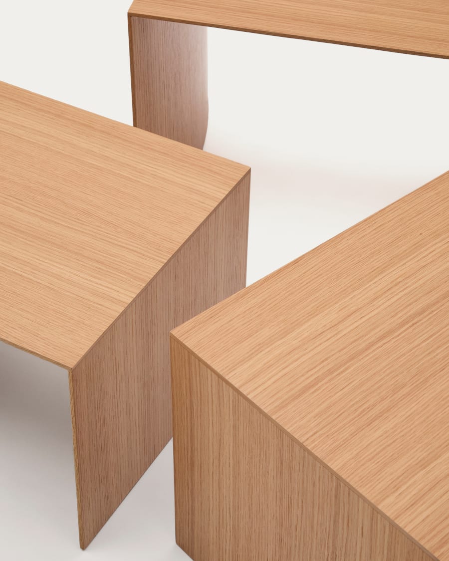 Litto set of 3 oak veneer nesting tables 60 x 40 / 51 x 36 / 42 x 31 cm