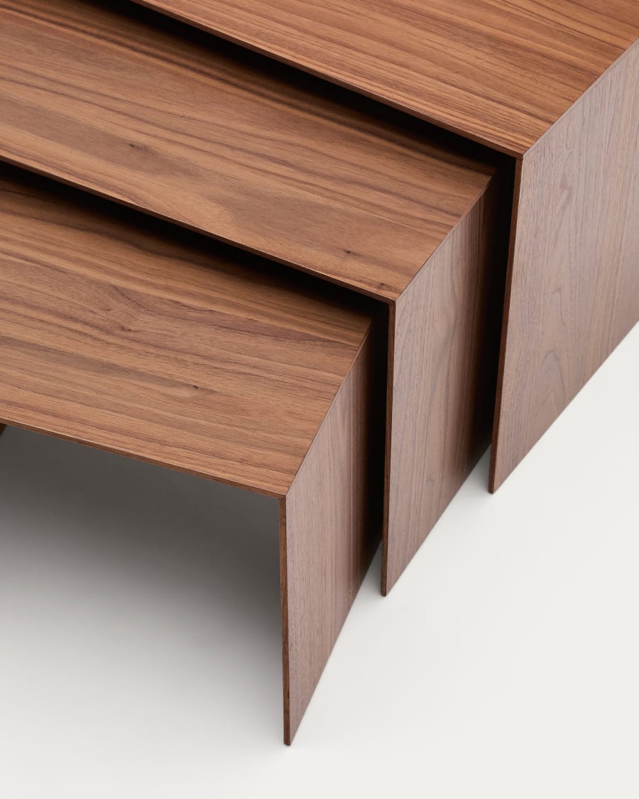Litto set of 3 walnut veneer nesting tables 60 x 40 / 51 x 36 / 42 x 31 cm