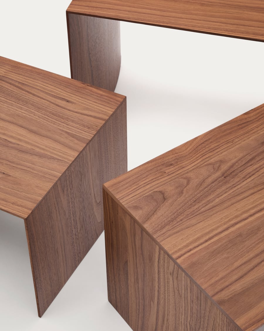 Litto set of 3 walnut veneer nesting tables 60 x 40 / 51 x 36 / 42 x 31 cm