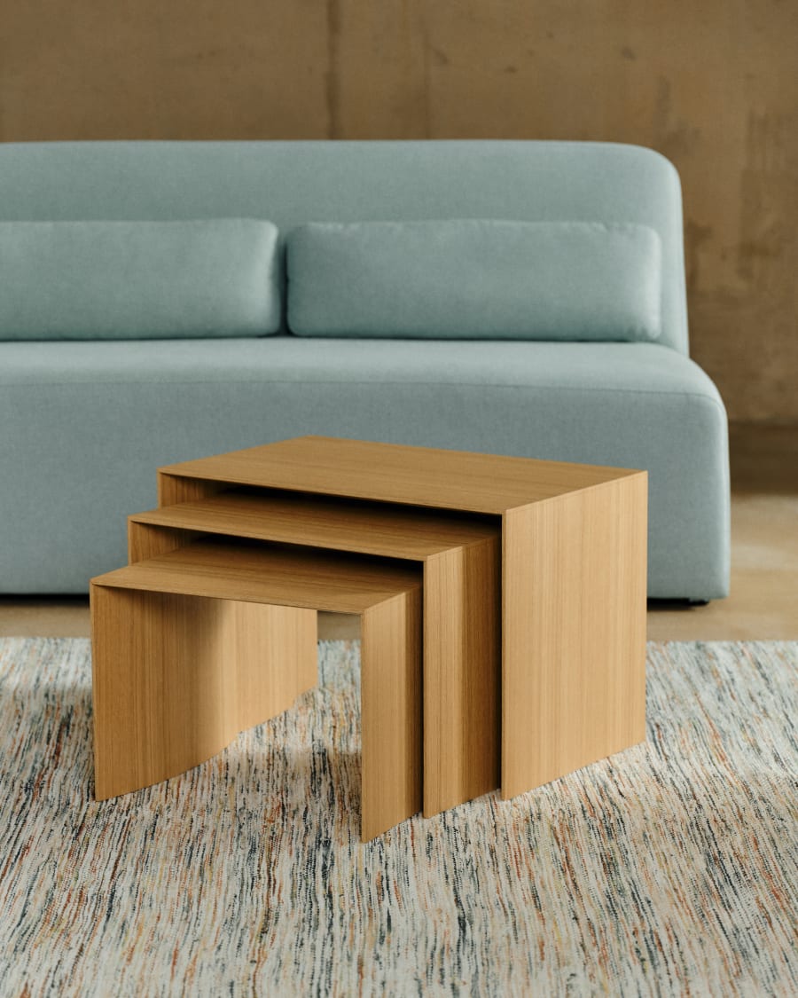 Litto set of 3 oak veneer nesting tables 60 x 40 / 51 x 36 / 42 x 31 cm