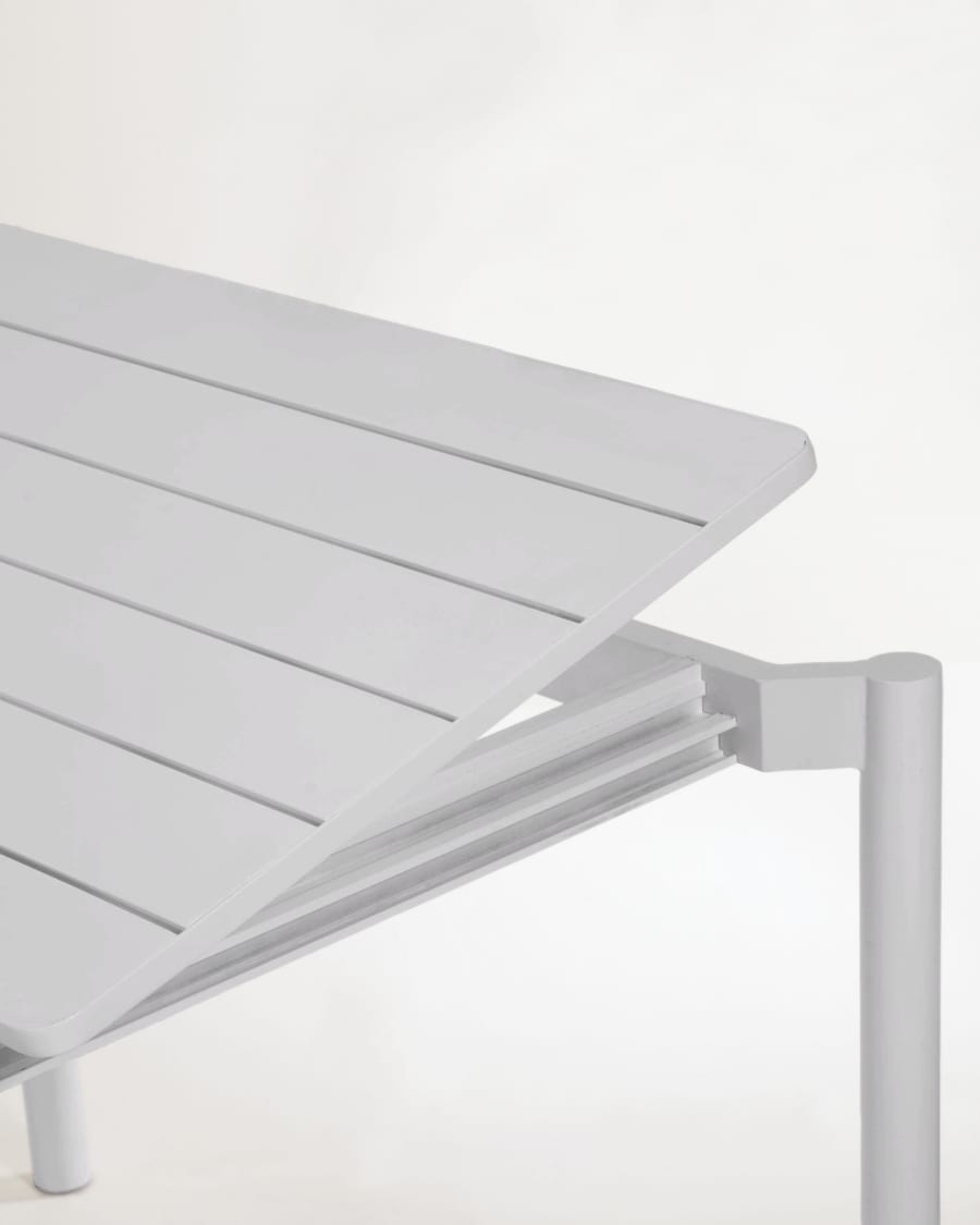 Zaltana extendable outdoor table made of aluminium in a light grey finish, 180 (240) x 100 cm