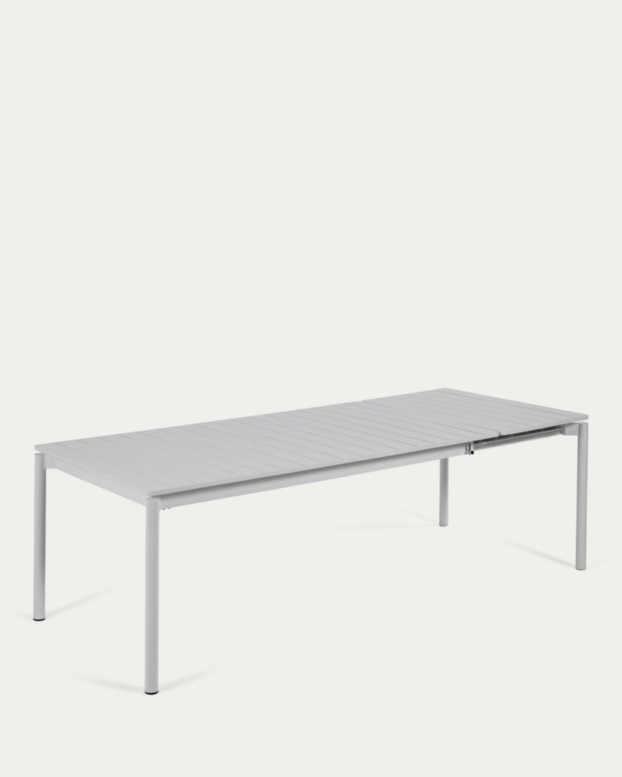 Zaltana extendable outdoor table made of aluminium in a light grey finish, 180 (240) x 100 cm