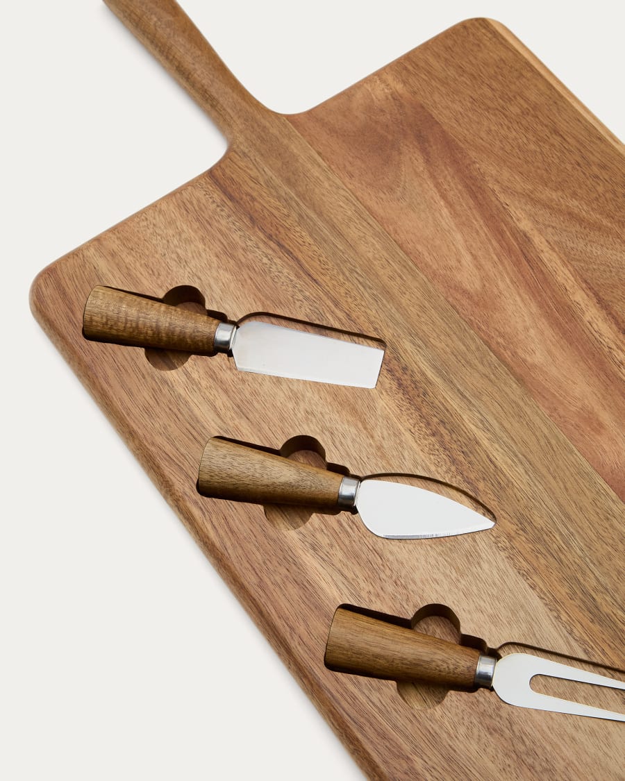 Ensemble Teppa de planche à découper et de couteaux à fromage en bois d’acacia FSC 100%