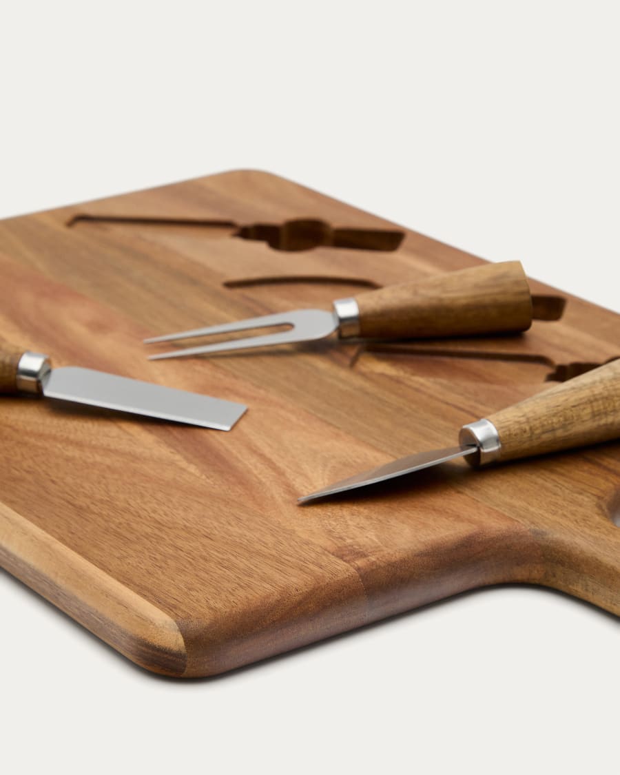 Ensemble Teppa de planche à découper et de couteaux à fromage en bois d’acacia FSC 100%