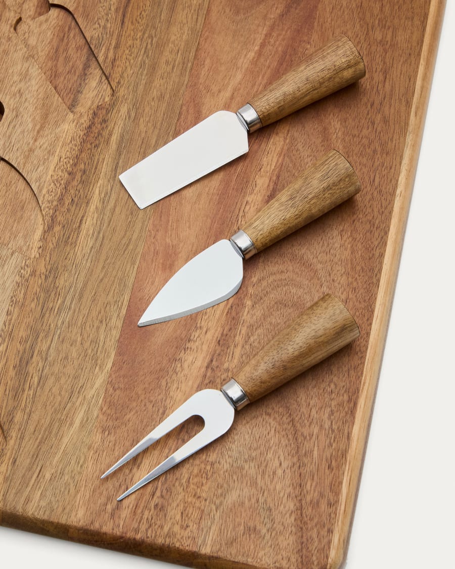 Ensemble Teppa de planche à découper et de couteaux à fromage en bois d’acacia FSC 100%