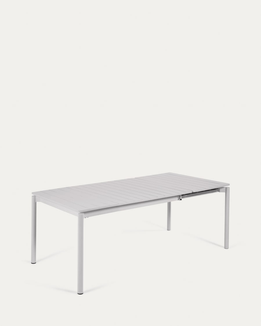Zaltana extendable outdoor table made of aluminium in a  light grey finish, 140 (200) x 90 cm