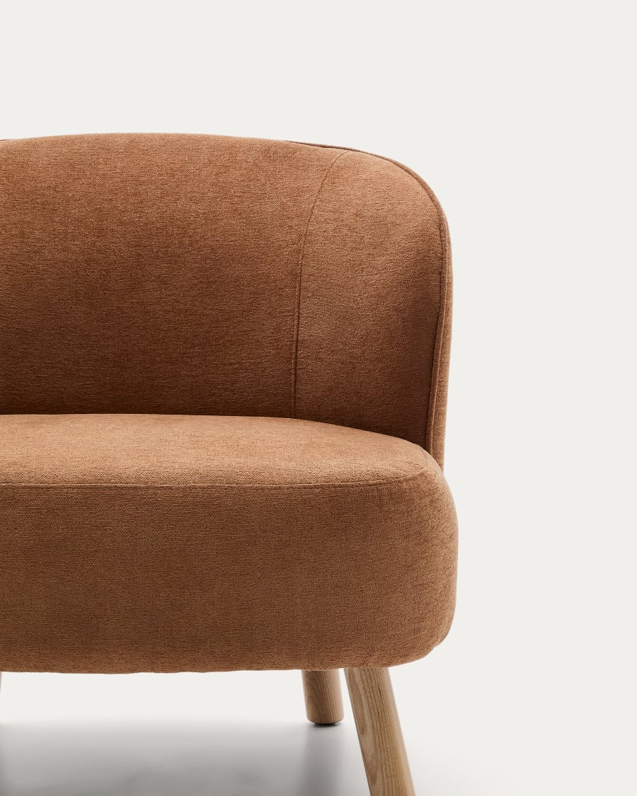 Ulit armchair in terracotta chenille with solid beech wood legs in a natural finish