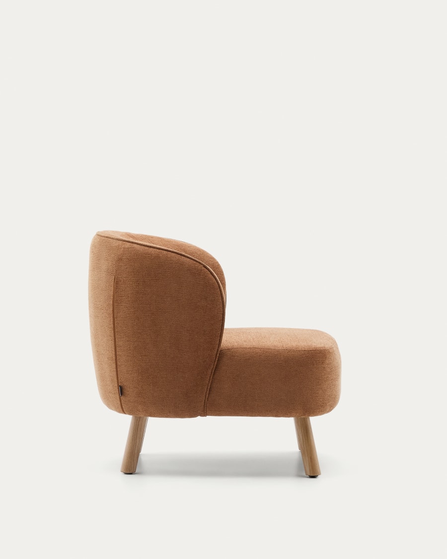 Ulit armchair in terracotta chenille with solid beech wood legs in a natural finish
