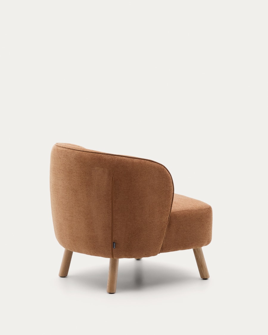 Ulit armchair in terracotta chenille with solid beech wood legs in a natural finish