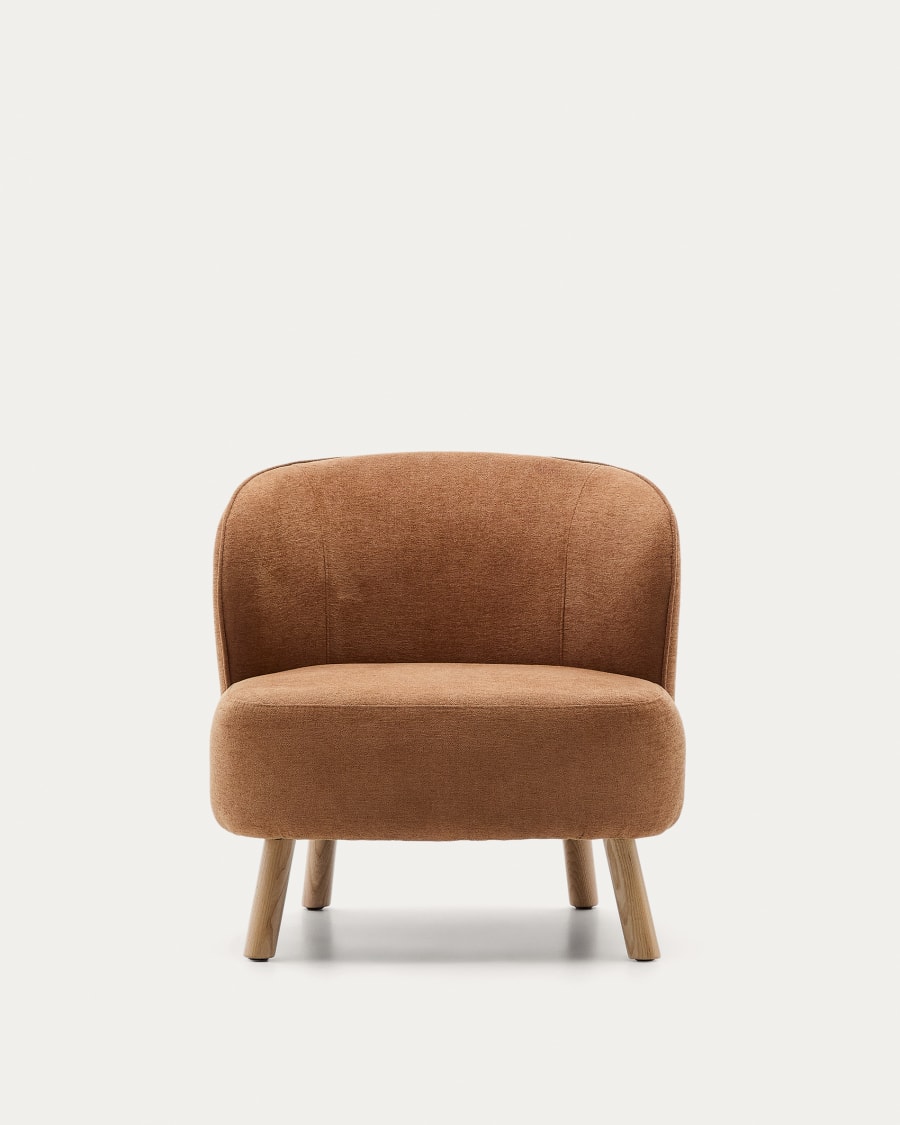 Ulit armchair in terracotta chenille with solid beech wood legs in a natural finish