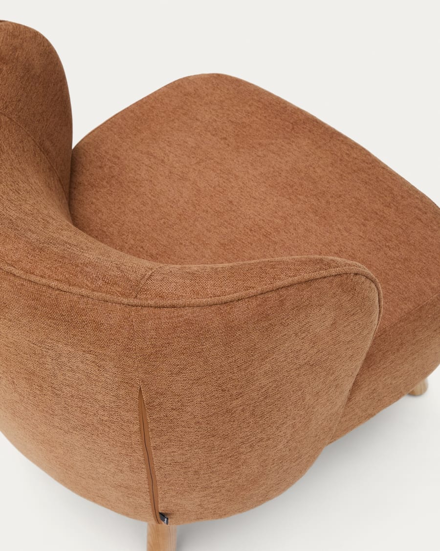 Ulit armchair in terracotta chenille with solid beech wood legs in a natural finish