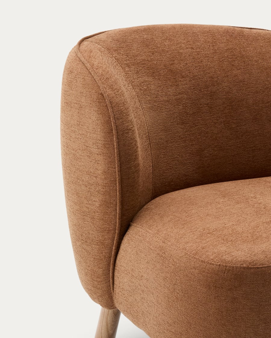 Ulit armchair in terracotta chenille with solid beech wood legs in a natural finish