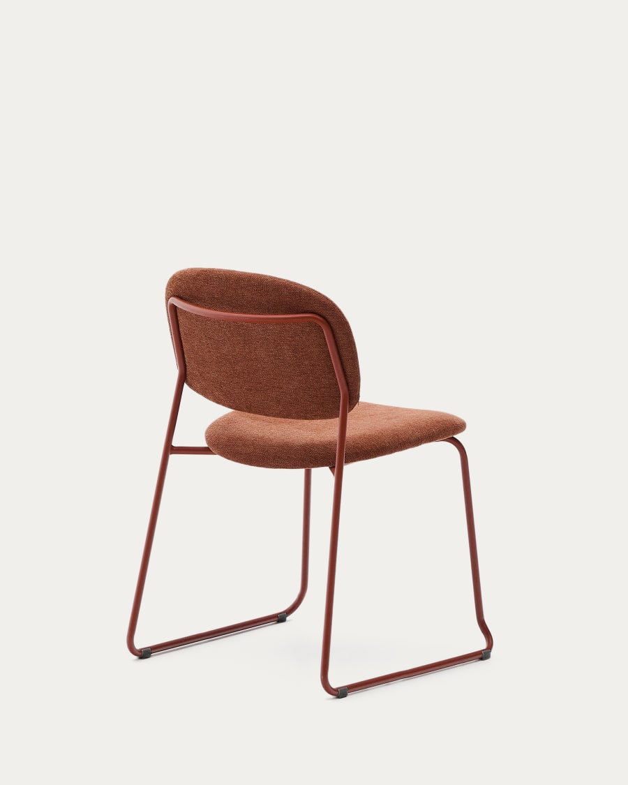 Meli stackable chair in terracotta chenille with terracotta metal legs FSC Mix Credit