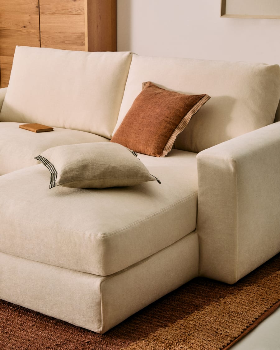 Alea ecru chenille 3-seater modular sofa with right chaise longue and removable cover 220cm