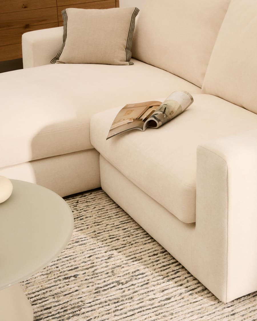 Modulares Sofa Alea für 3 Personen mit abnehmbarem Bezug aus Chenille mit Chaiselongue links in Ecru, 220 cm