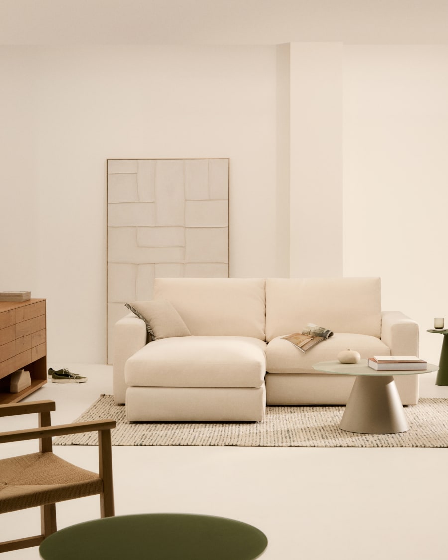 Modulares Sofa Alea für 3 Personen mit abnehmbarem Bezug aus Chenille mit Chaiselongue links in Ecru, 220 cm