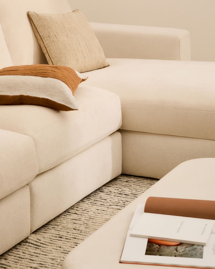 Alea ecru chenille 4-seater modular sofa with right chaise longue and removable cover 310cm
