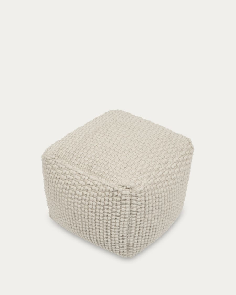 Mascarell pouffe, cotton and polyester in white, 45 x 45 cm