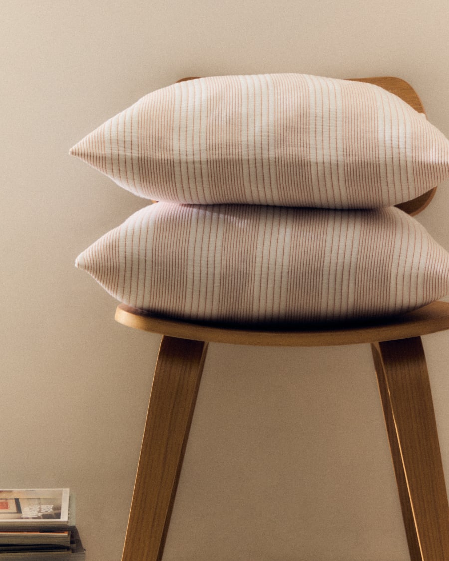 Macie set of 2 red and beige striped 100% cotton cushion covers 50 x 50cm