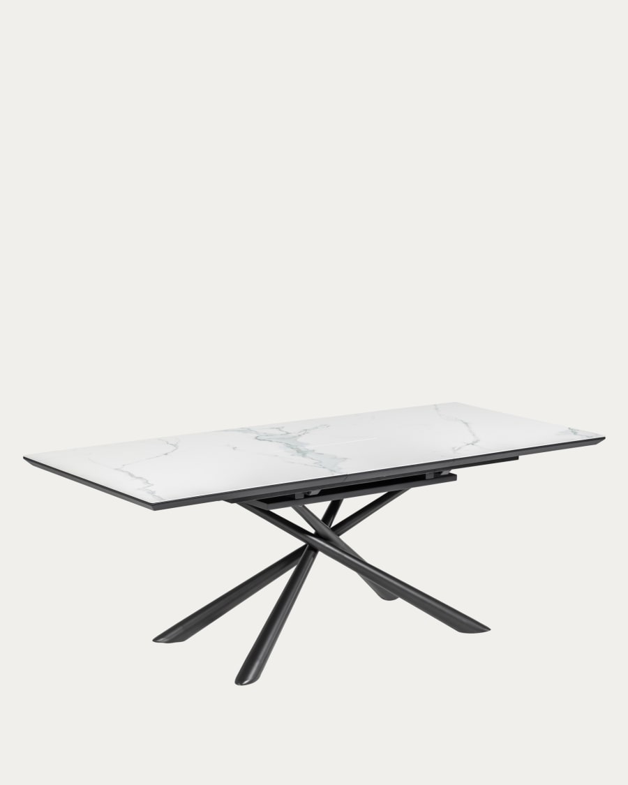 Theone porcelain extendable table in white and black steel legs 160 (210) x 90 cm