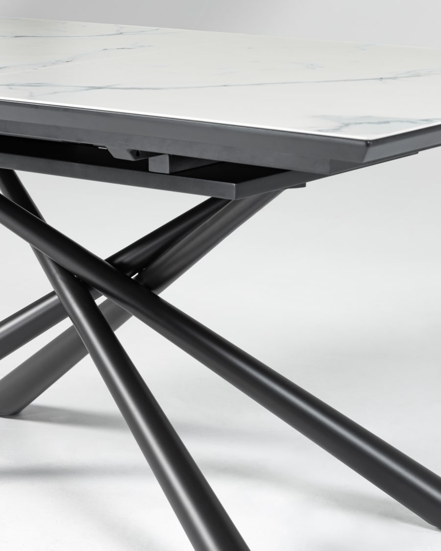 Theone porcelain extendable table in white and black steel legs 160 (210) x 90 cm