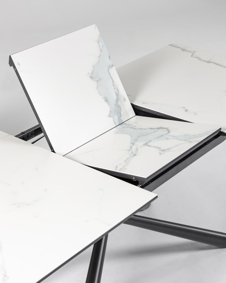 Theone porcelain extendable table in white and black steel legs 160 (210) x 90 cm