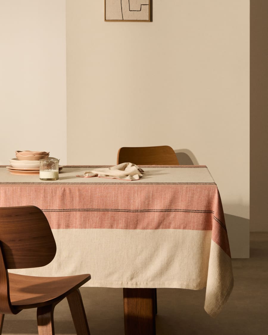 Veliat linen and viscose tablecloth with multicoloured contrasting woven stripes 170 x 250cm