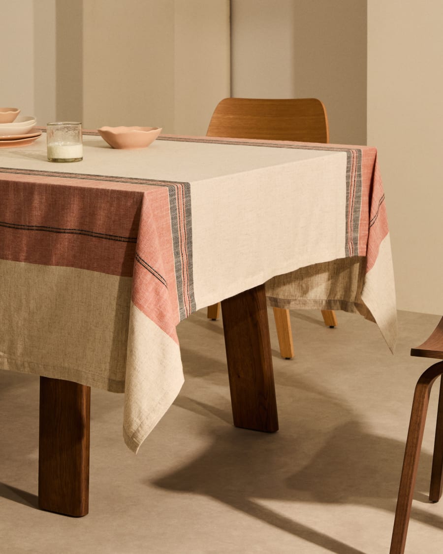 Veliat linen and viscose tablecloth with multicoloured contrasting woven stripes 170 x 250cm