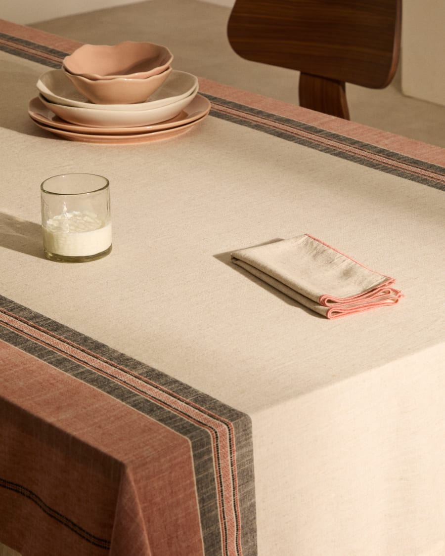 Veliat linen and viscose tablecloth with multicoloured contrasting woven stripes 170 x 250cm