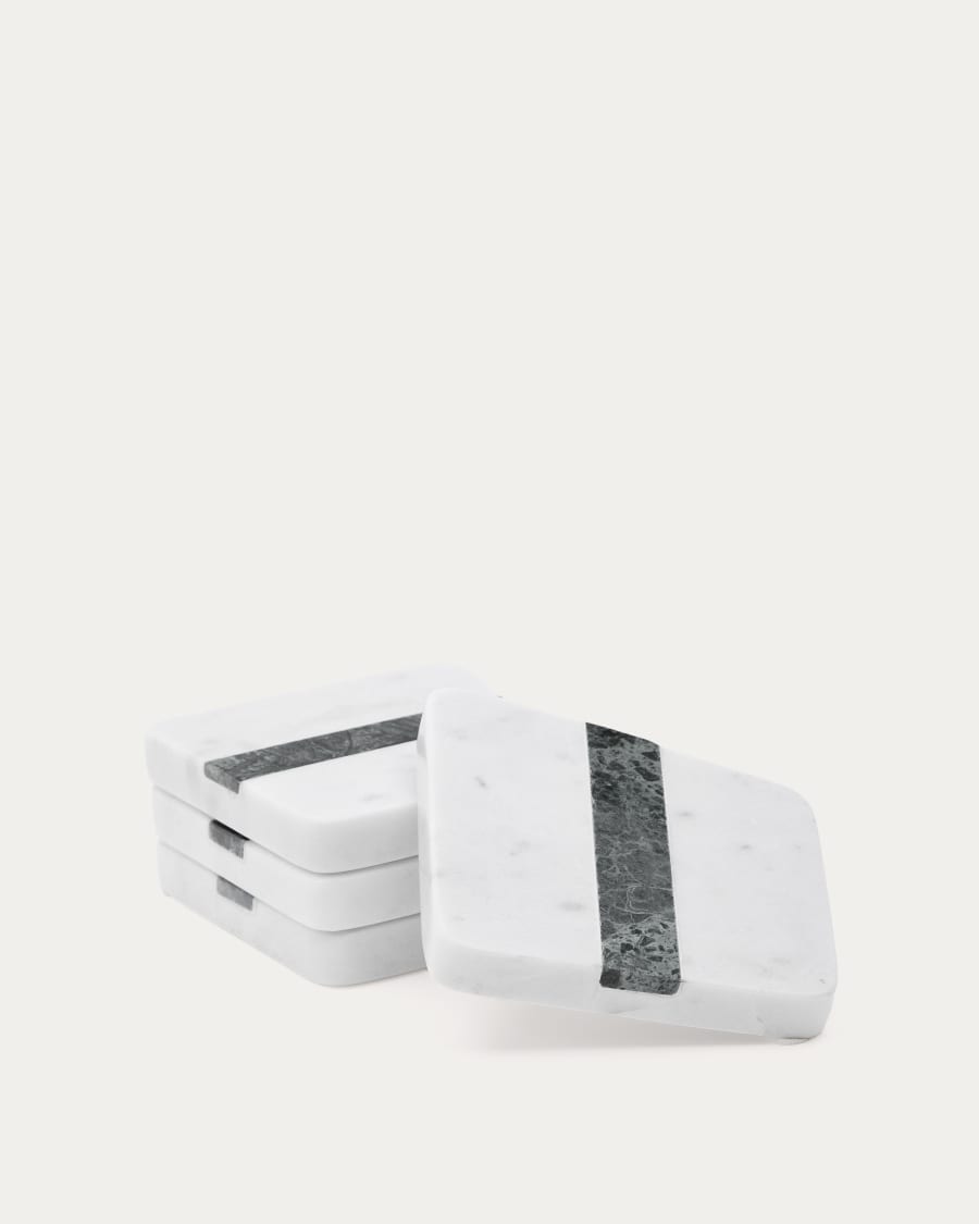 Nira set of 4 white and green marble coasters