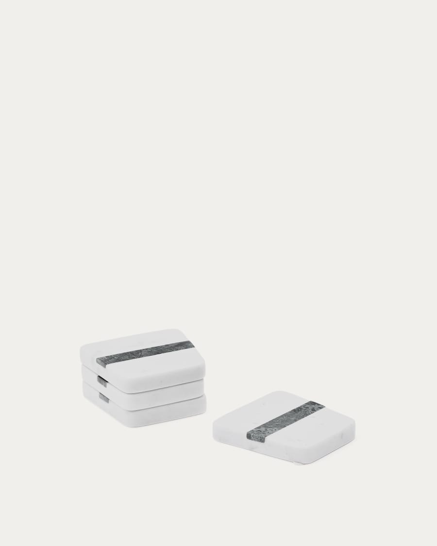 Nira set of 4 white and green marble coasters
