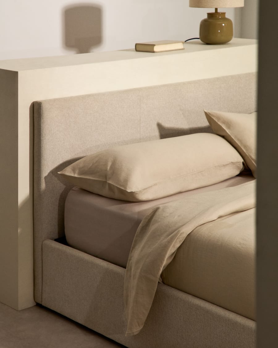 Nahiri beige chenille bed with storage base for 180 x 200cm mattress