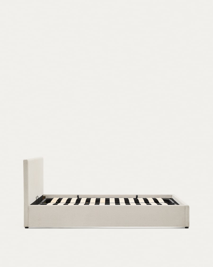 Nahiri beige chenille bed with storage base for 150 x 200cm mattress