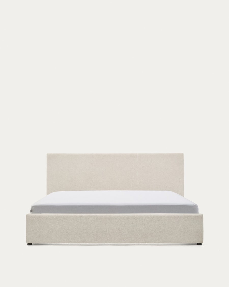 Nahiri beige chenille bed with storage base for 150 x 200cm mattress