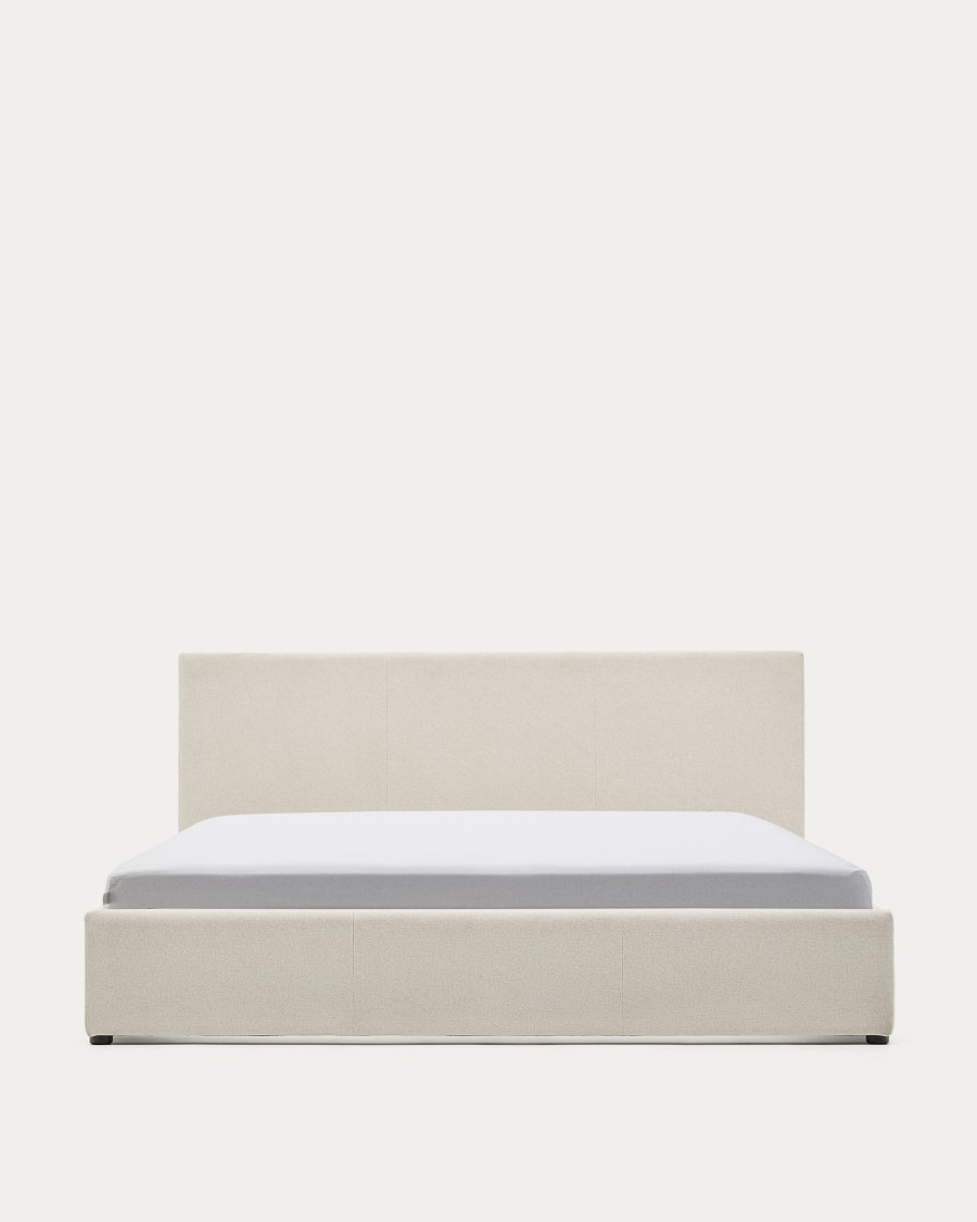 Nahiri beige chenille bed with storage base for 180 x 200cm mattress