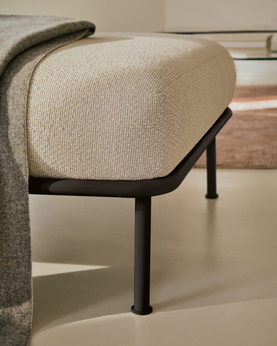 Aurum ecru chenille footrest with matte grey metal base 85 x 85cm FSC Mix Credit