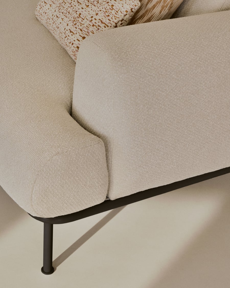 Aurum 2-seater sofa in ecru chenille with reclining headrest and matte grey metal base 214 cm FSC Mix Credit