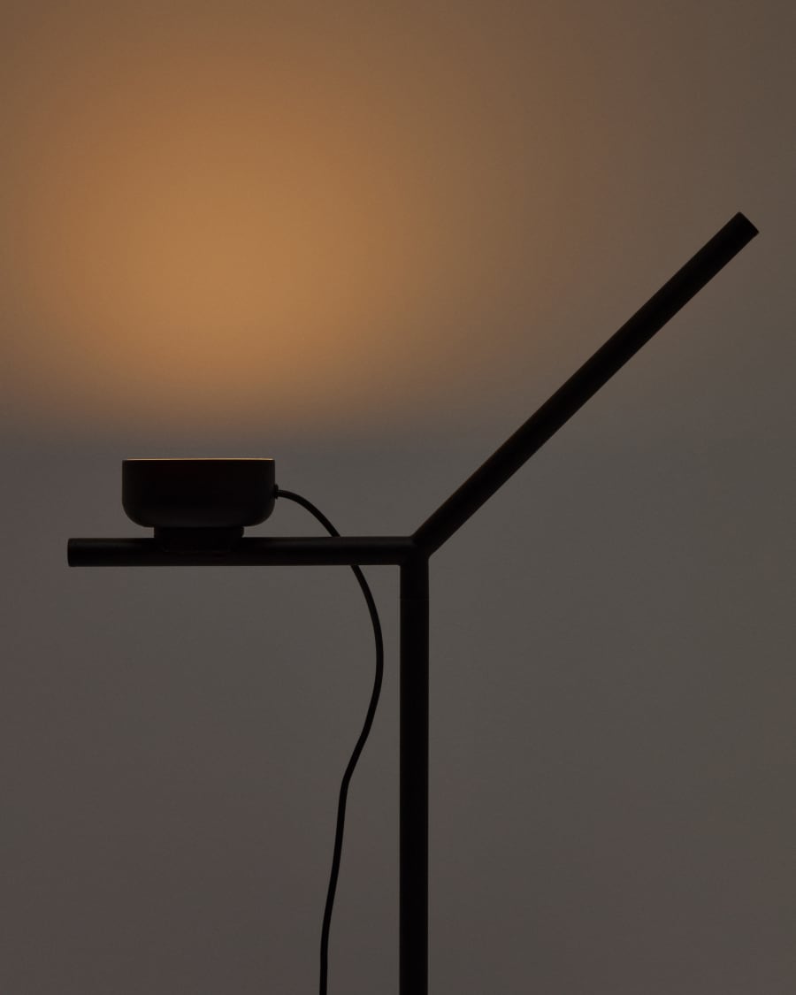 Orey black metal table lamp with multi-position spotlight and UK adaptor