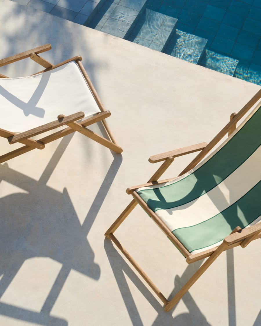 Vilara green and beige striped outdoor folding deck chair made of FSC 100% solid acacia wood