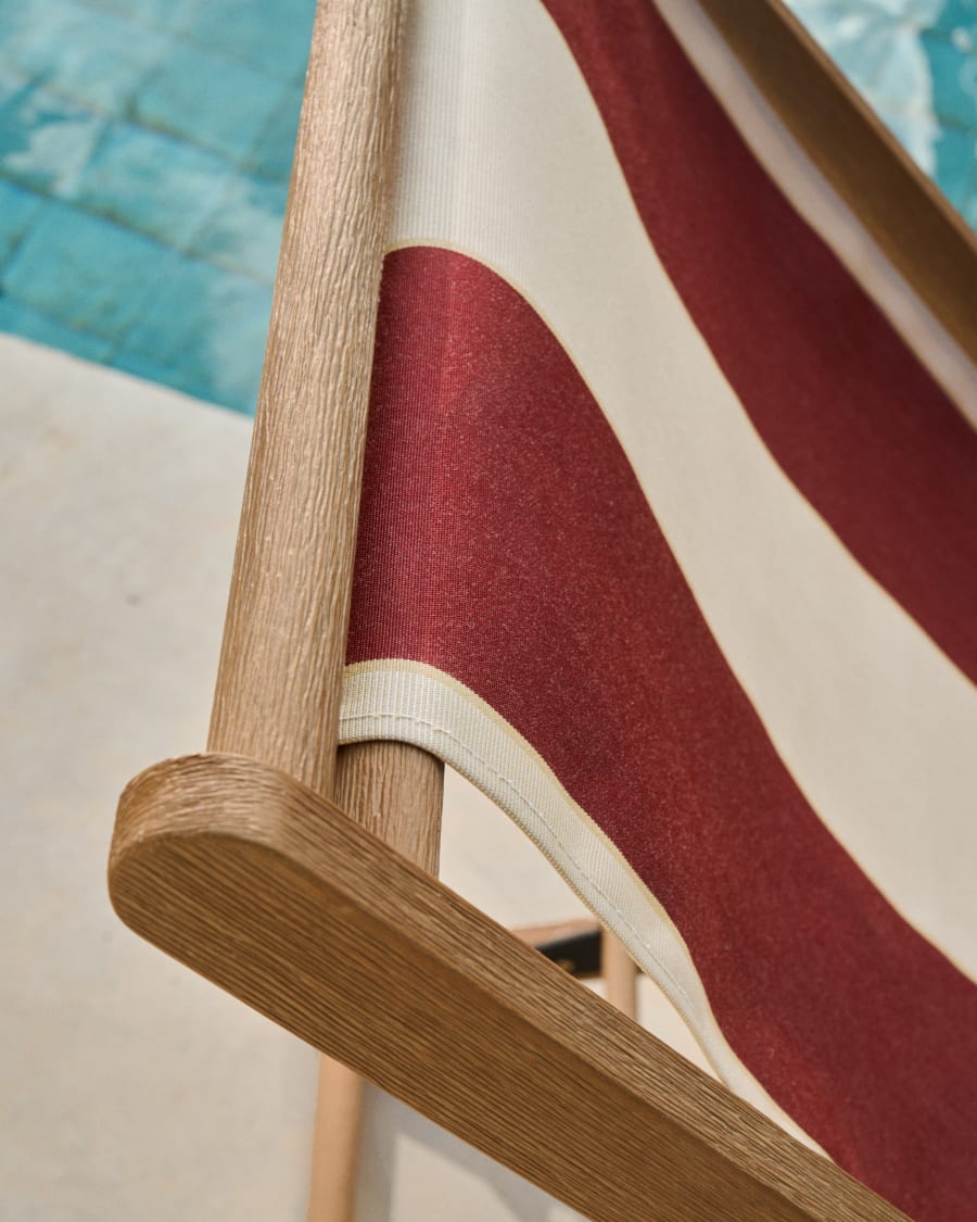 Vilara burgundy and beige striped outdoor folding deck chair made of FSC 100% solid acacia wood