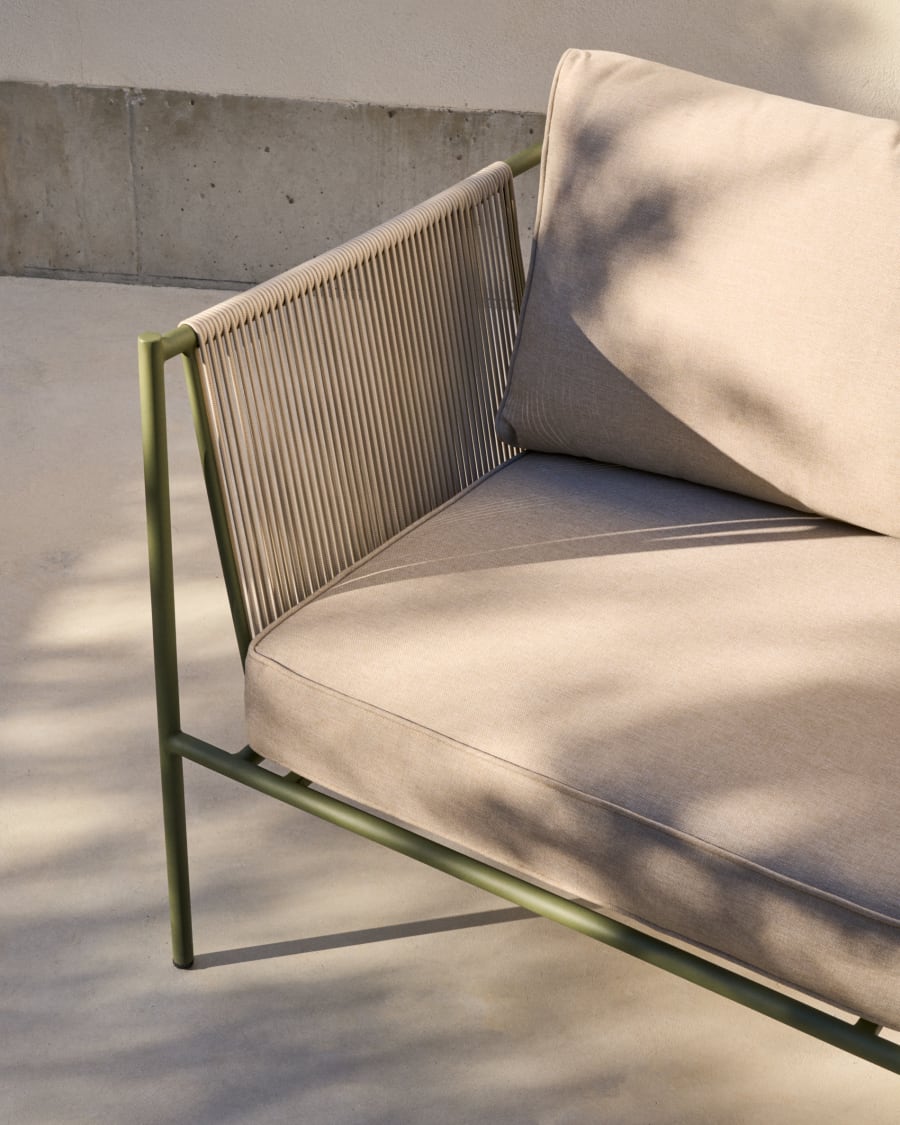 Zivia outdoor 3-seater sofa in ecru rope cord and green galvanised steel 178cm