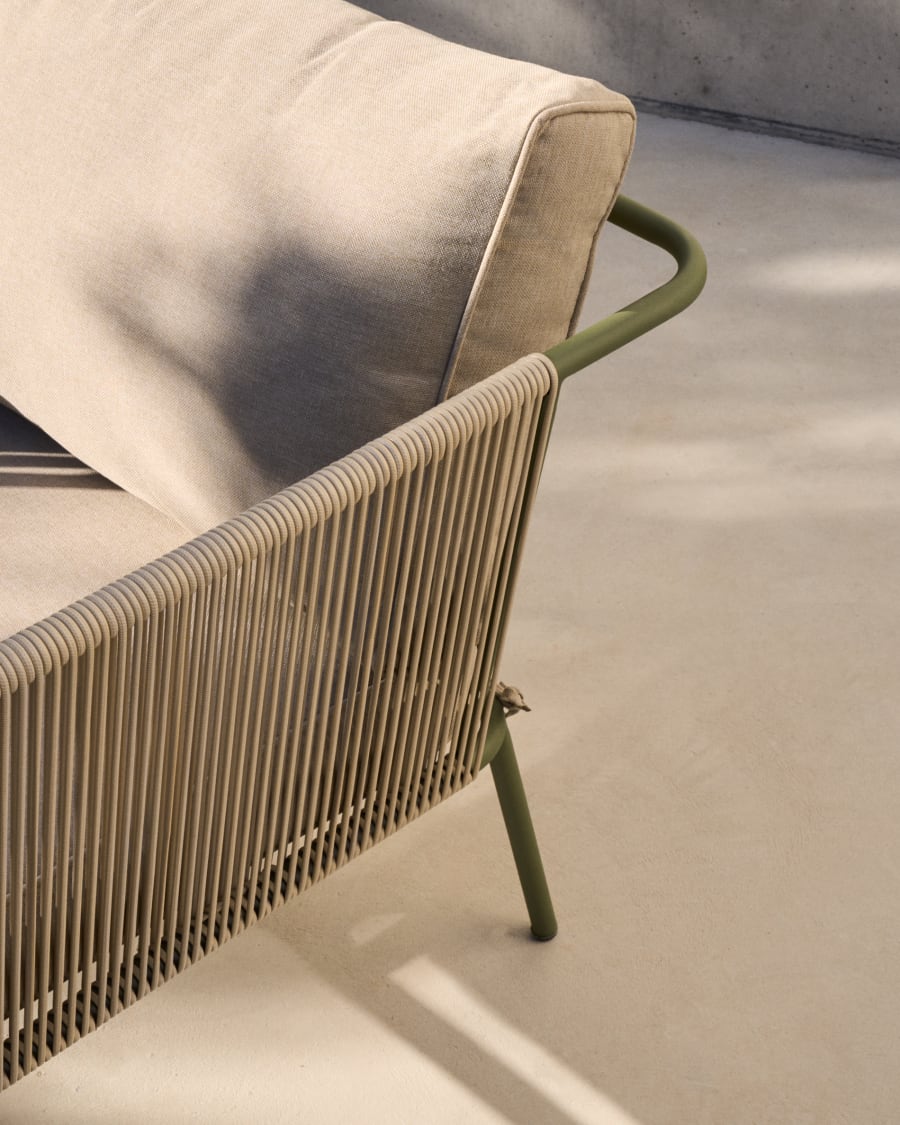Zivia outdoor 3-seater sofa in ecru rope cord and green galvanised steel 178cm