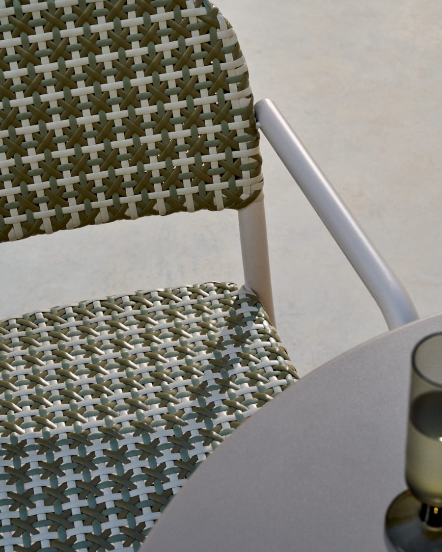 Chaise empilable Tuccia en aluminium et rotin synthétique vert et beige