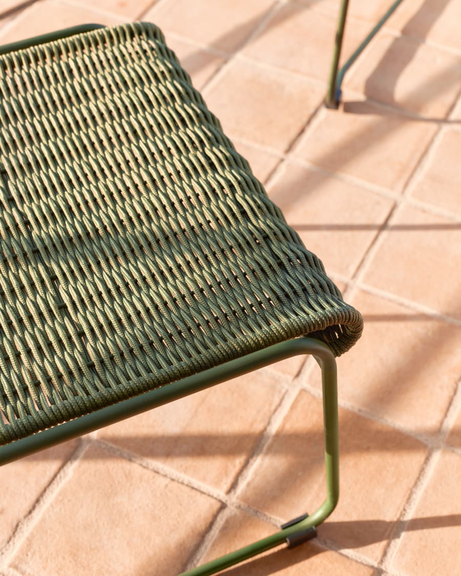 Maurina footrest in green galvanised steel and green rope cord 58 x 52.5cm